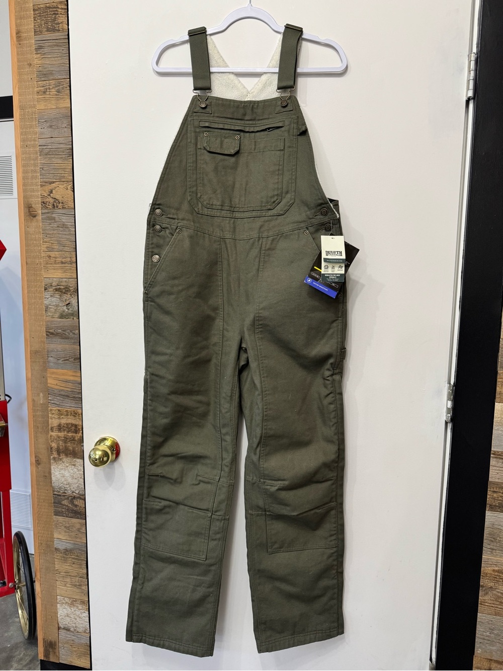 Duluth Trading Co Olive Fire Hose Canvas Insulated Overalls NWT